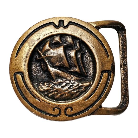 VTG GLORY OF THE SEAS Belt Buckle Solid Brass Tech Ether 1974 Nautical USA VGC! - Picture 1 of 9
